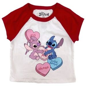 Disney Girls White & Red Raglan Stitch Valentines Day T-Shirt Tee Shirt  7/8